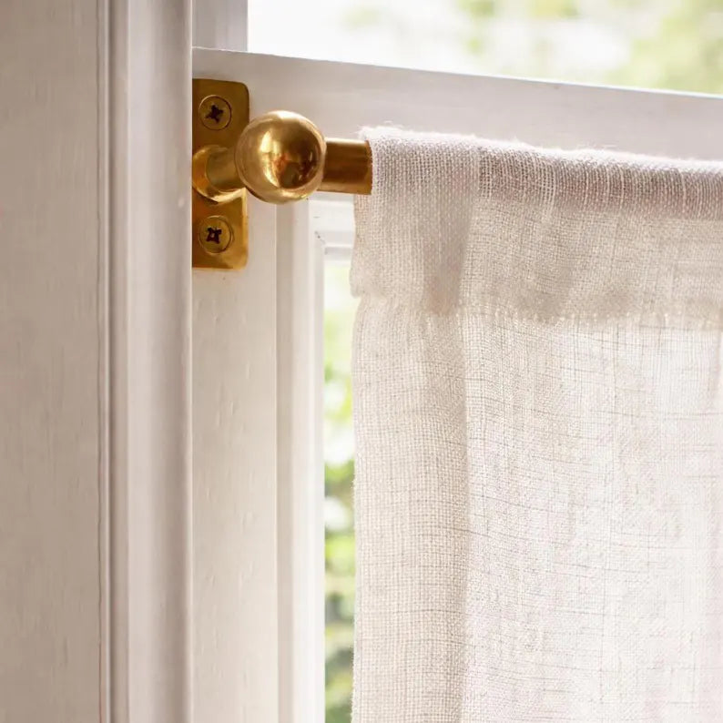 12mm Solid Brass Café Curtain Rod, Minimal Window Hardware, Unlacquered brass