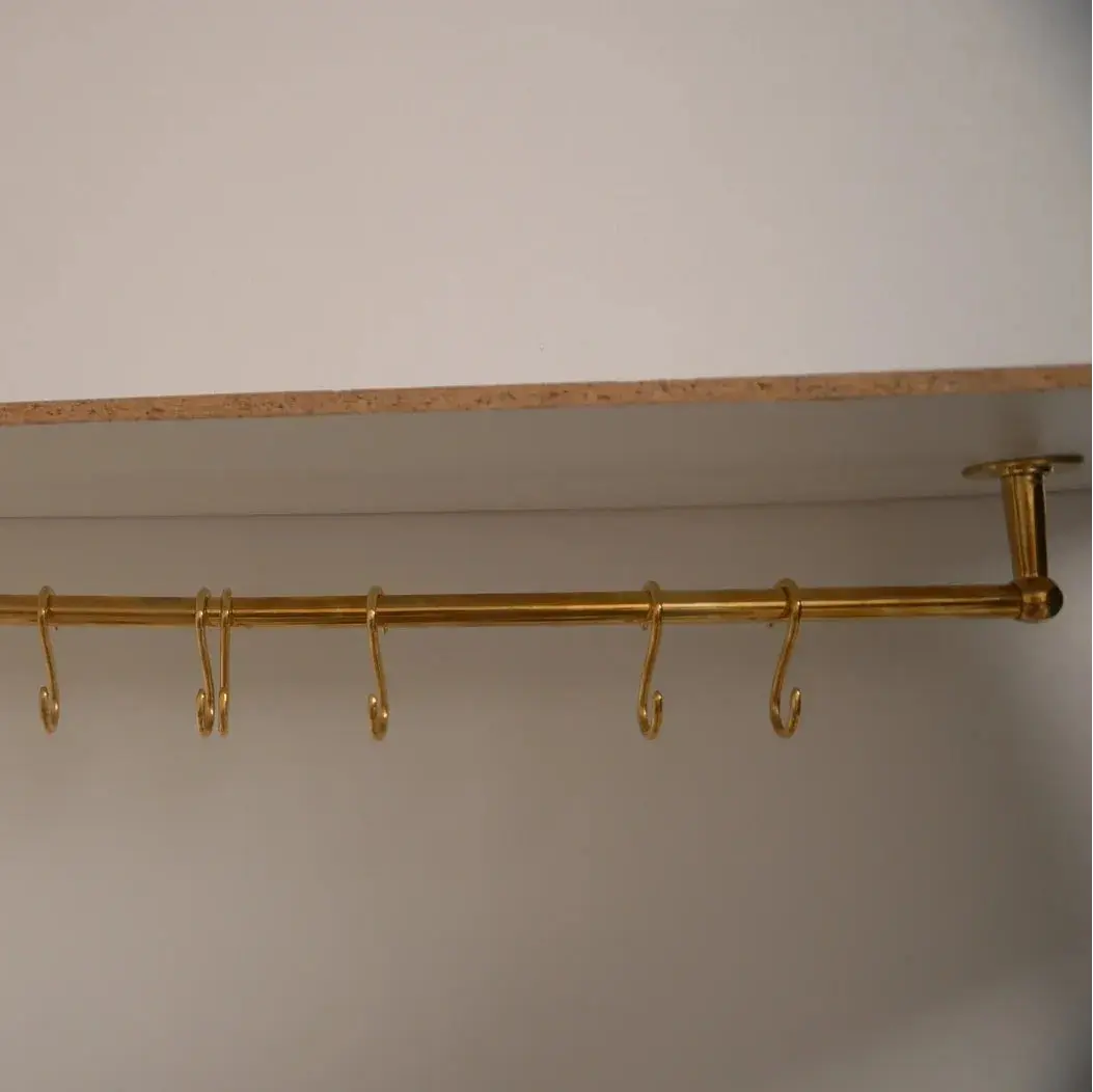 Ceiling Mounted Brass Rod with S-Hooks – Rustic Heavy Duty Hanging Bar