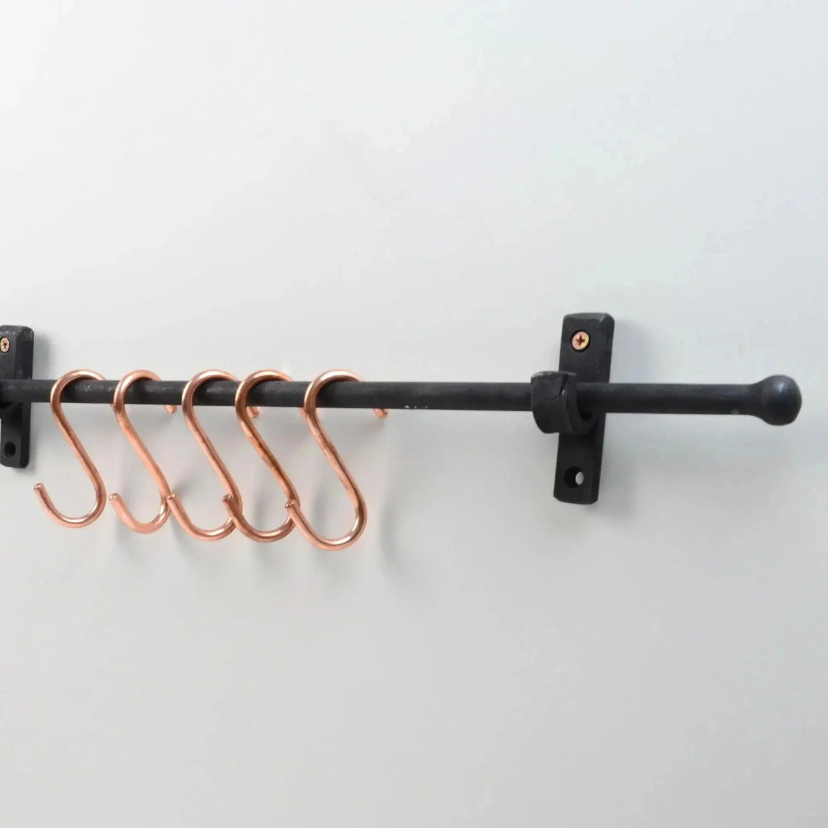 Iron Pot Rack With Copper Hooks, Black Wrought Iron