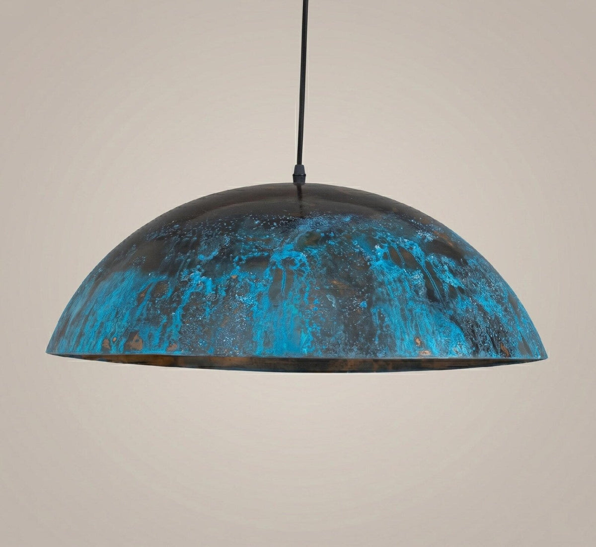 Copper Dome Pendant Light, Blue Patina Hanging Lamp, Ceiling Fixture for Entryway