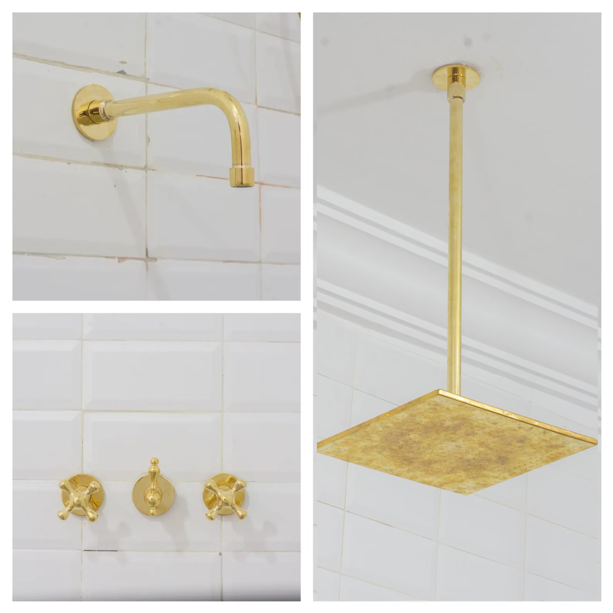 Solid Brass 2-Outlet Shower System, Ceiling Rainfall Shower With Tub Filler