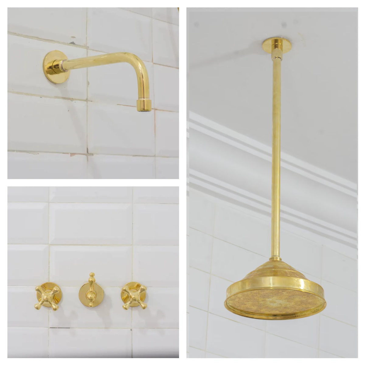 Solid Brass 2-Outlet Shower System, Ceiling Rainfall Shower With Tub Filler