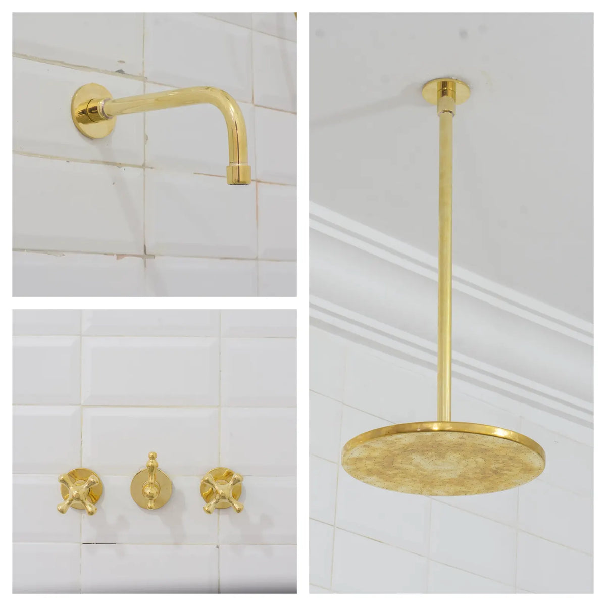 Solid Brass 2-Outlet Shower System, Ceiling Rainfall Shower With Tub Filler