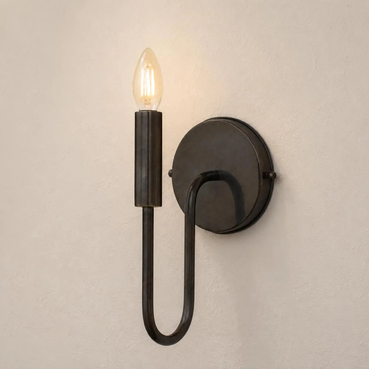 Solid Brass Wall Sconce with Linen Shade, Vintage Modern Bedside Reading Light