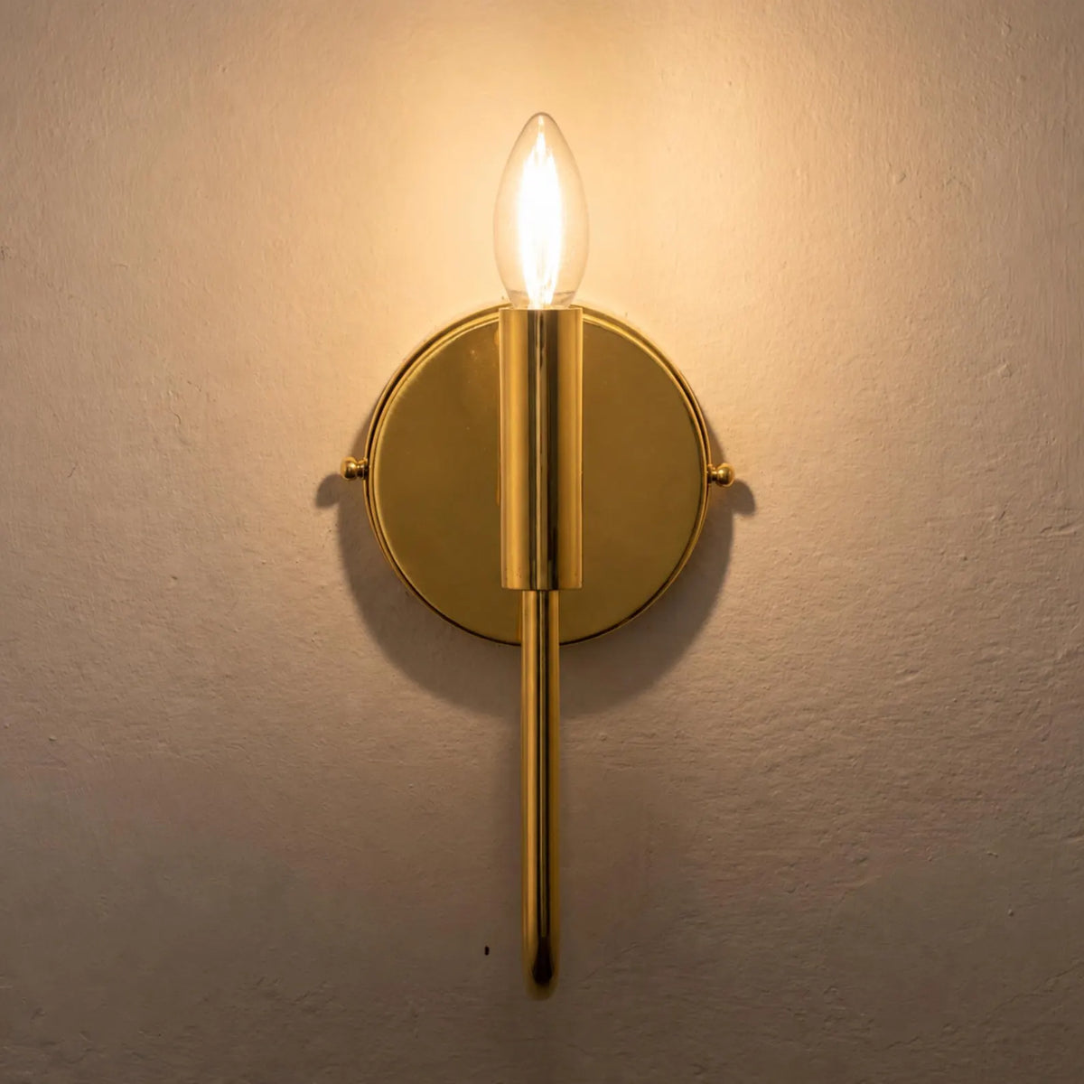 Solid Brass Wall Sconce with Linen Shade, Vintage Modern Bedside Reading Light