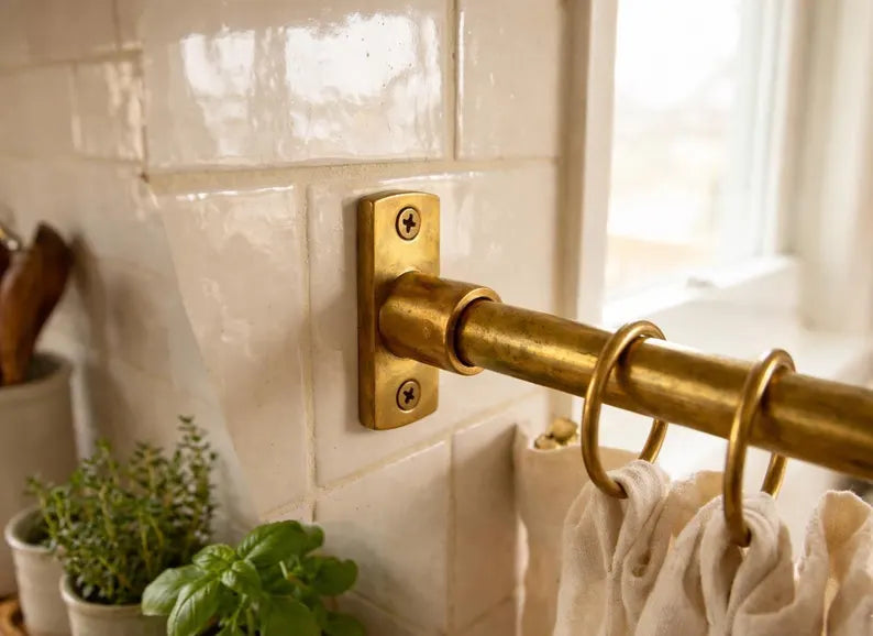 Unlacquered Brass Café Curtain Rod – Solid Brass Rod with Brass Brackets