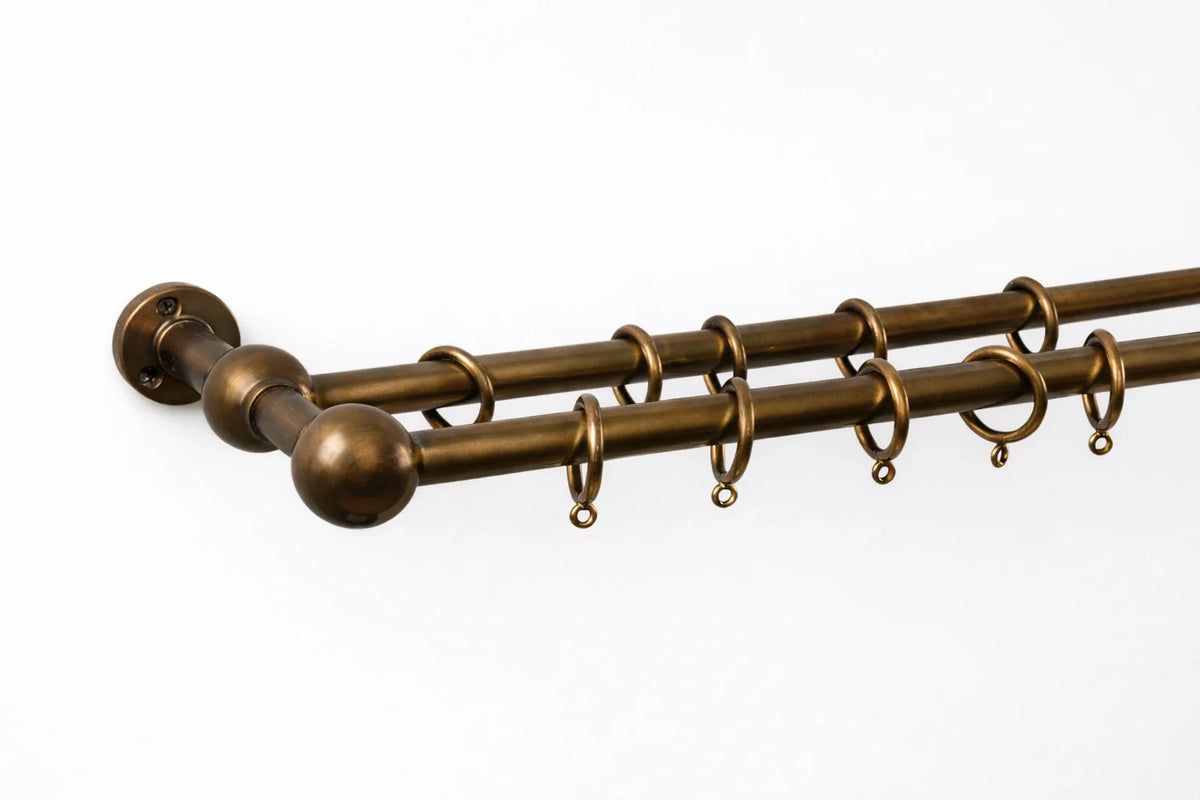 Solid Brass Double Curtain Rod with Rings – Bronze Finish 20 mm