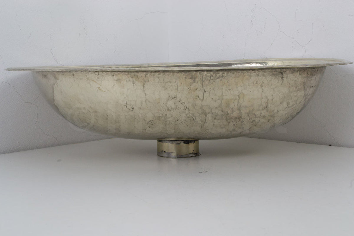 Engraved German Silver Sink, Moroccan Drop In Bathroom Vanity Sink (17.8”x11”)