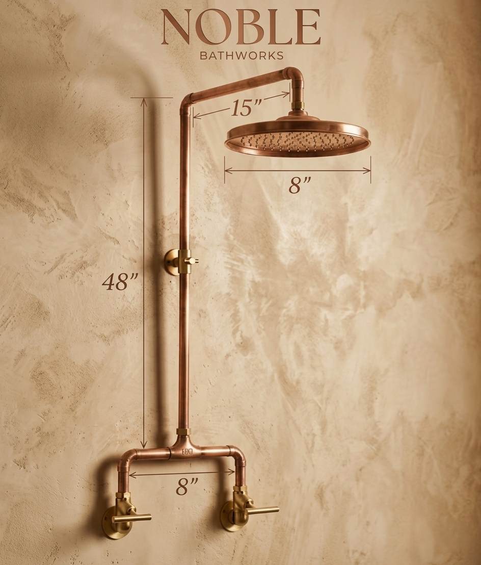 Unlacquered Copper & Brass Outdoor Shower System | Hand-Finished Exposed Pipe Rainfall Shower