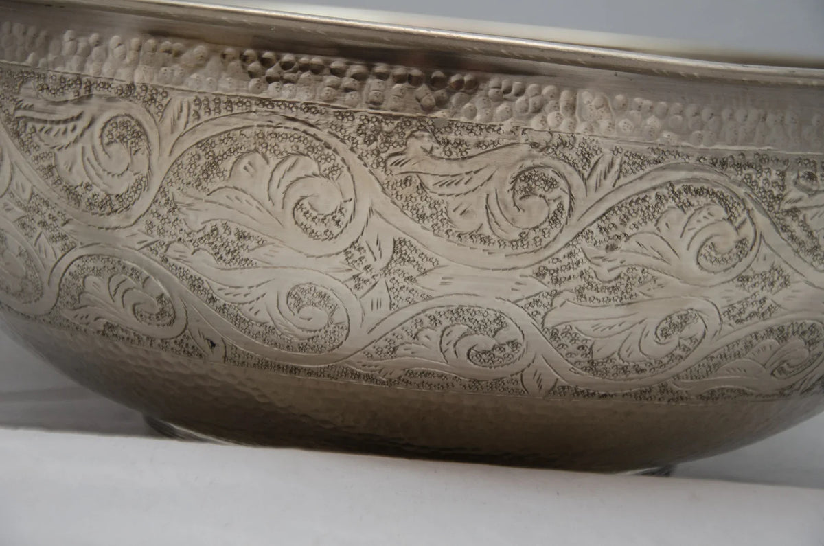 German Silver Bathroom Sink, Handcrafted Hammered Round Vessel Sink