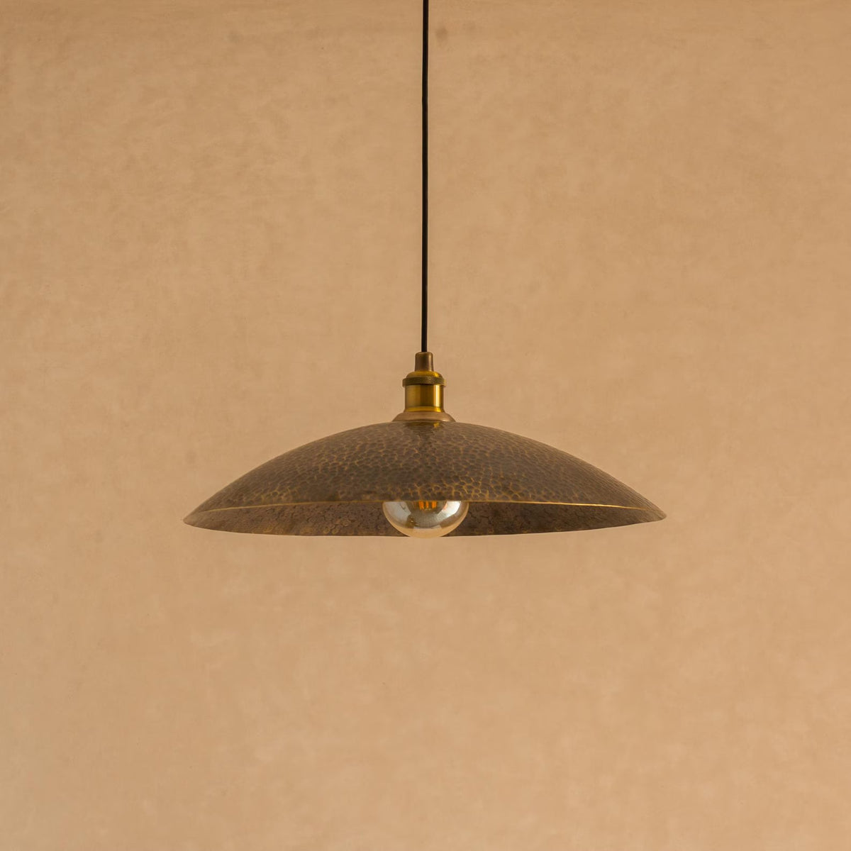 Hammered Pendant Light, Aged Brass Ceiling Shade, Hanging Dish Lamp