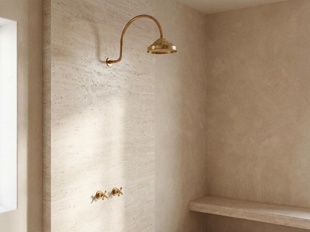 Brass Built-in Shower System, High Arc Gooseneck Shower Arm With Showerhead