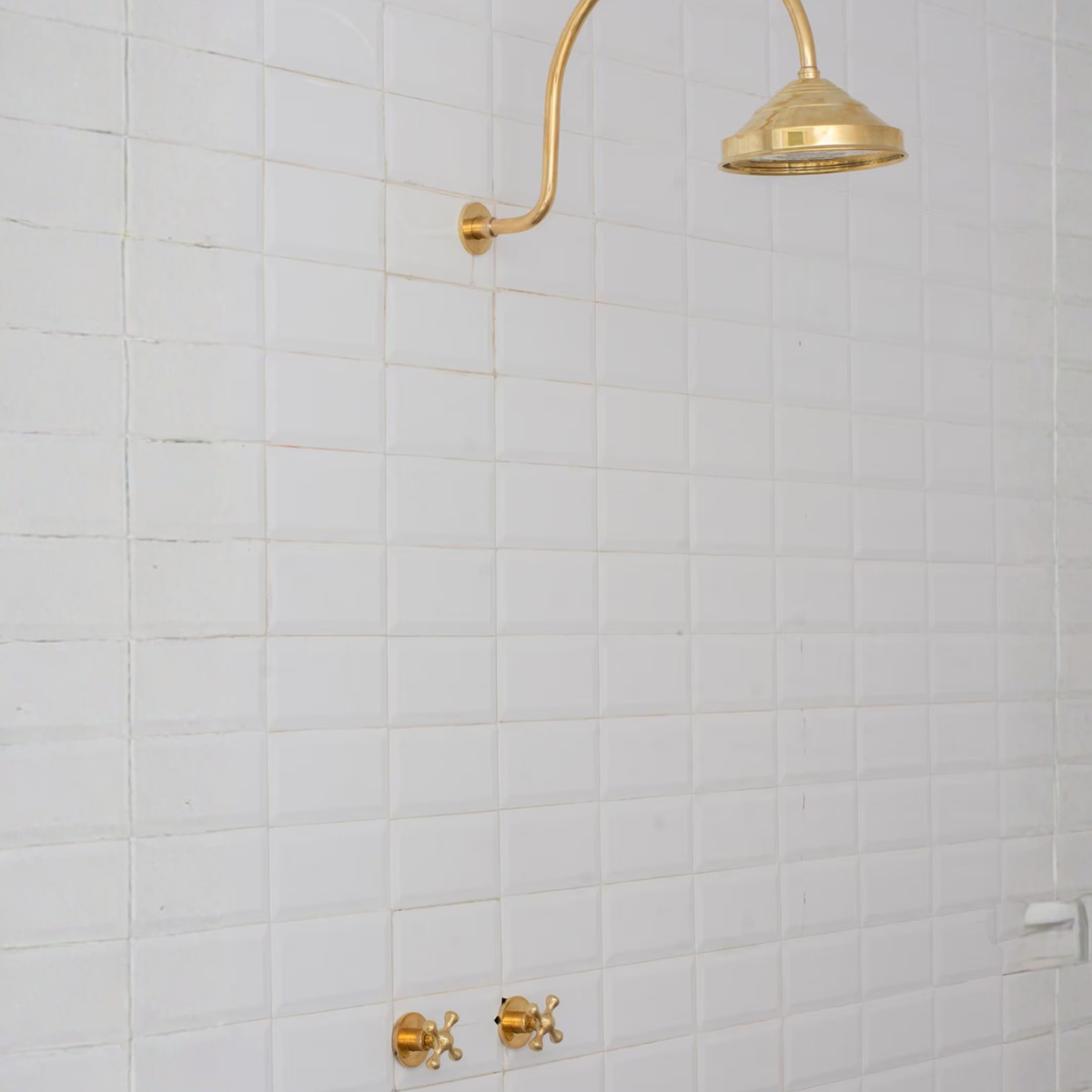 Brass Built-in Shower System, High Arc Gooseneck Shower Arm With Showerhead