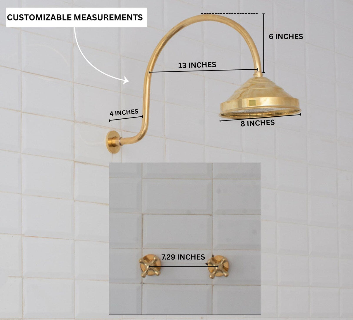Brass Built-in Shower System, High Arc Gooseneck Shower Arm With Showerhead