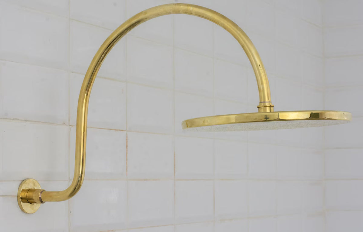 Brass Built-in Shower System, High Arc Gooseneck Shower Arm With Showerhead