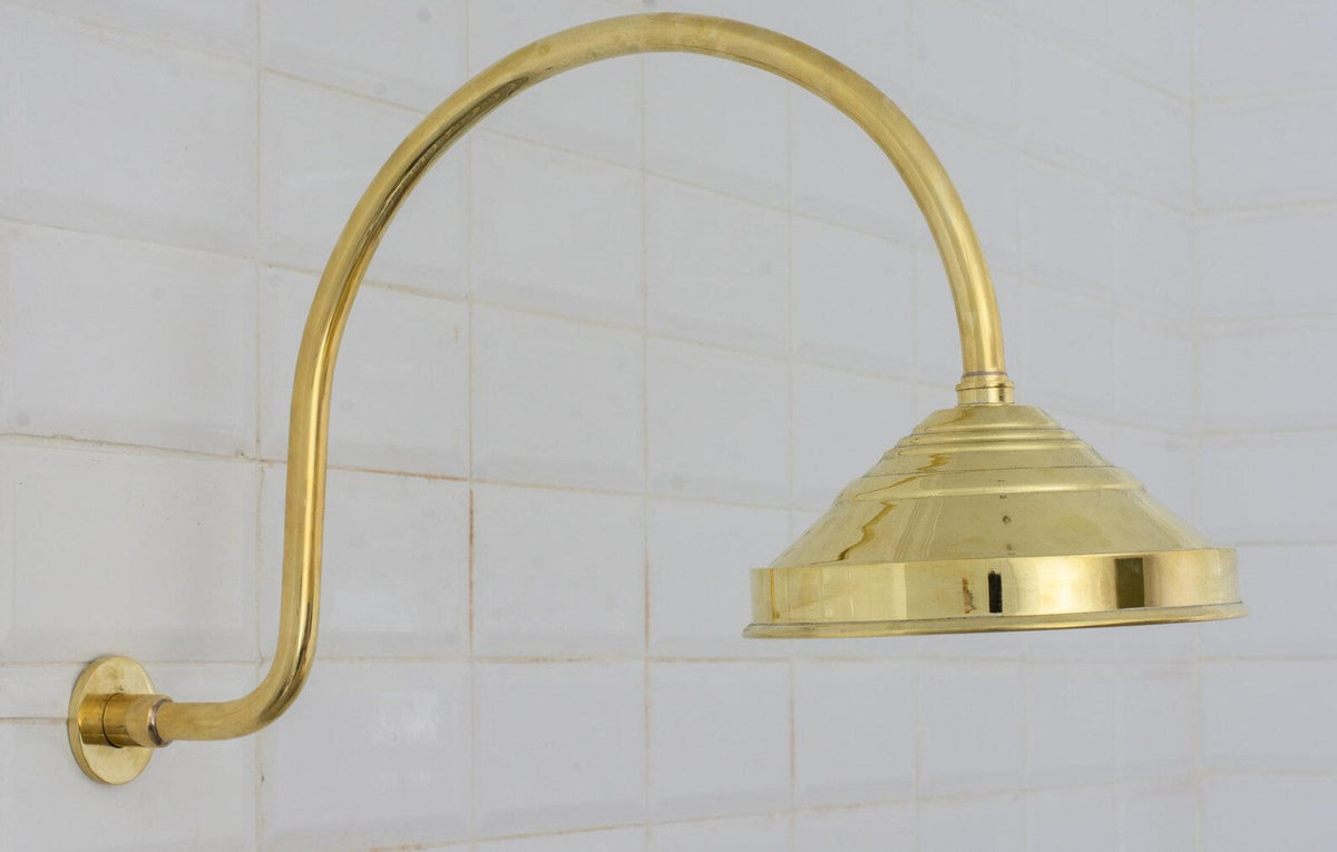 Brass Built-in Shower System, High Arc Gooseneck Shower Arm With Showerhead