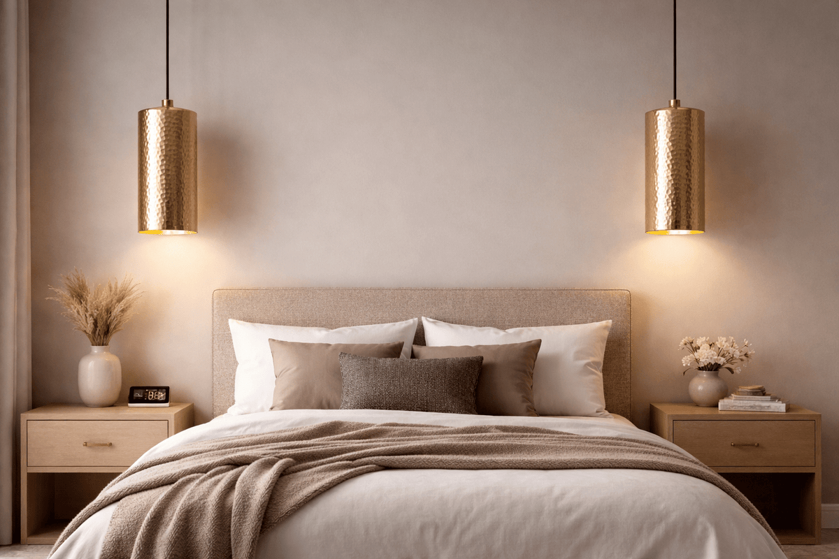 Handcrafted Hammered Brass Cylinder Pendant Light | Modern Tube Lamp
