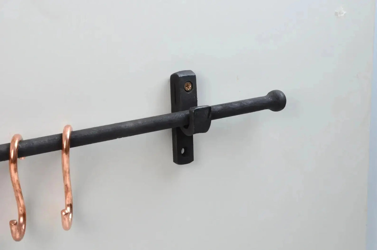Iron Pot Rack With Copper Hooks, Black Wrought Iron