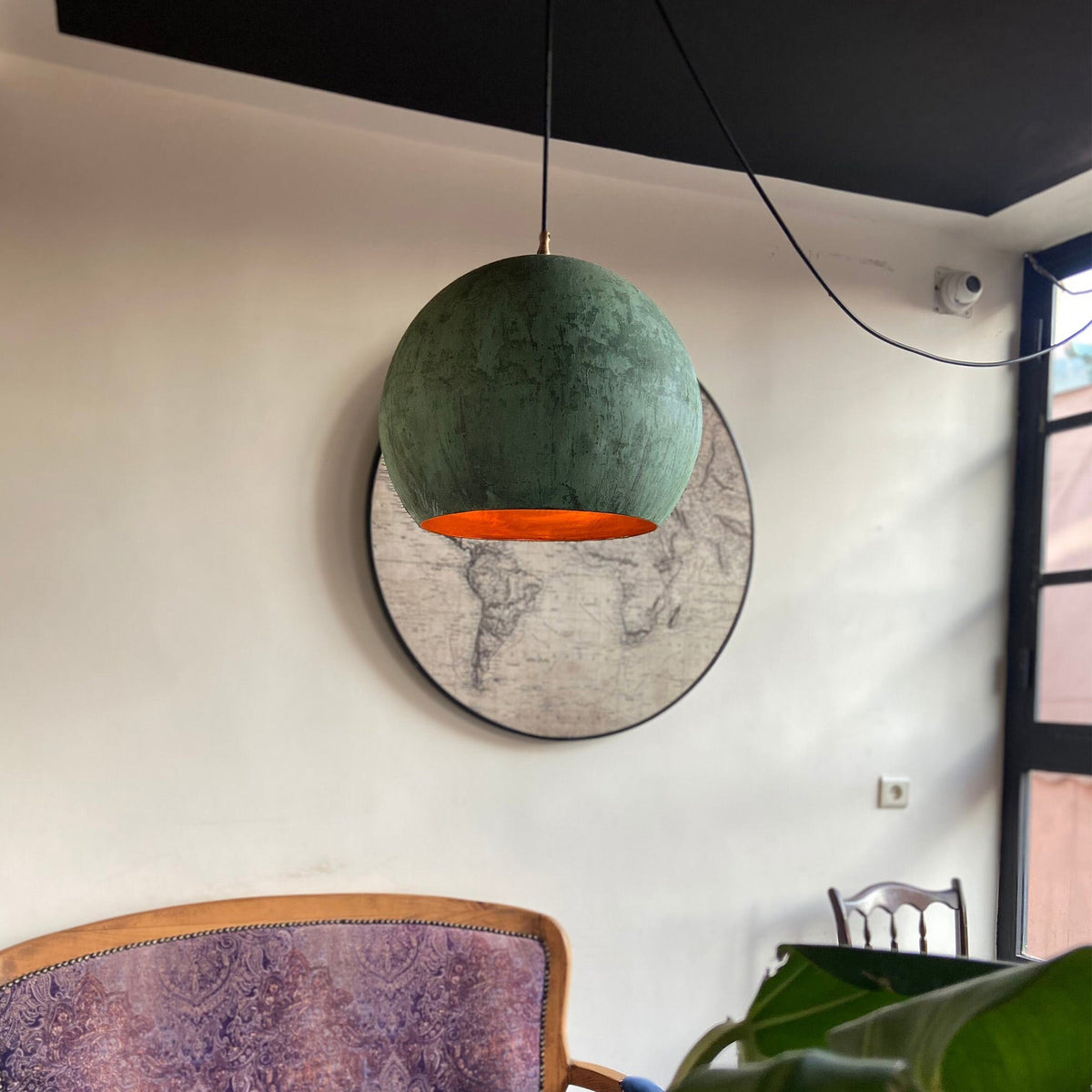 Oxidized Copper Round Pendant Light, Farmhouse light fixture