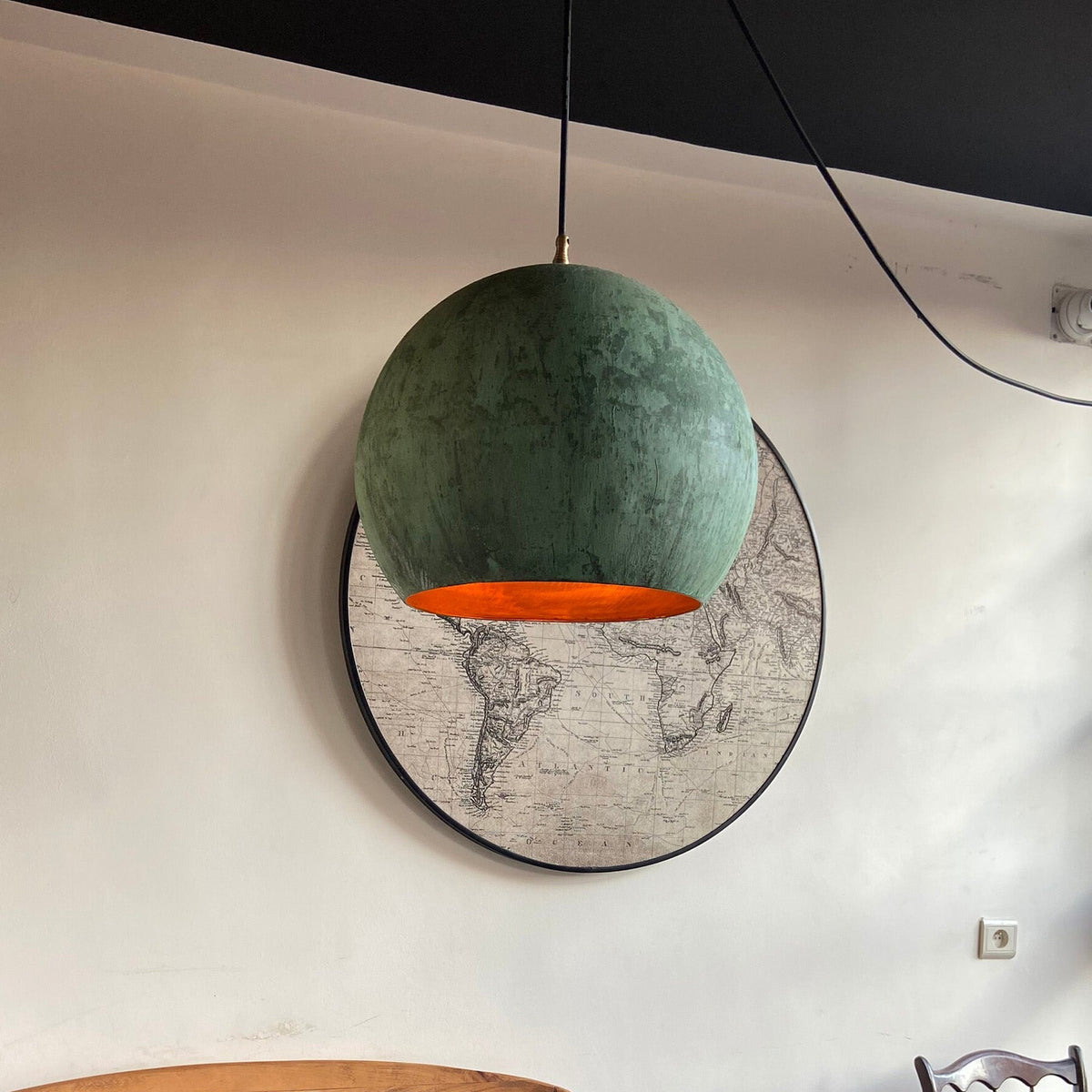 Oxidized Copper Round Pendant Light, Farmhouse light fixture