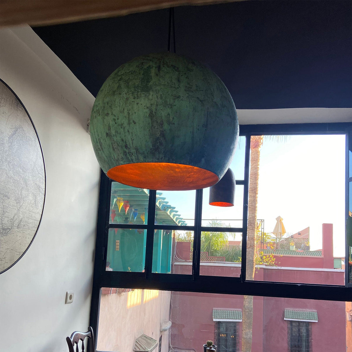 Oxidized Copper Round Pendant Light, Farmhouse light fixture