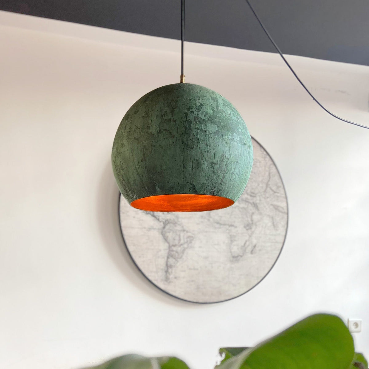 Oxidized Copper Round Pendant Light, Farmhouse light fixture