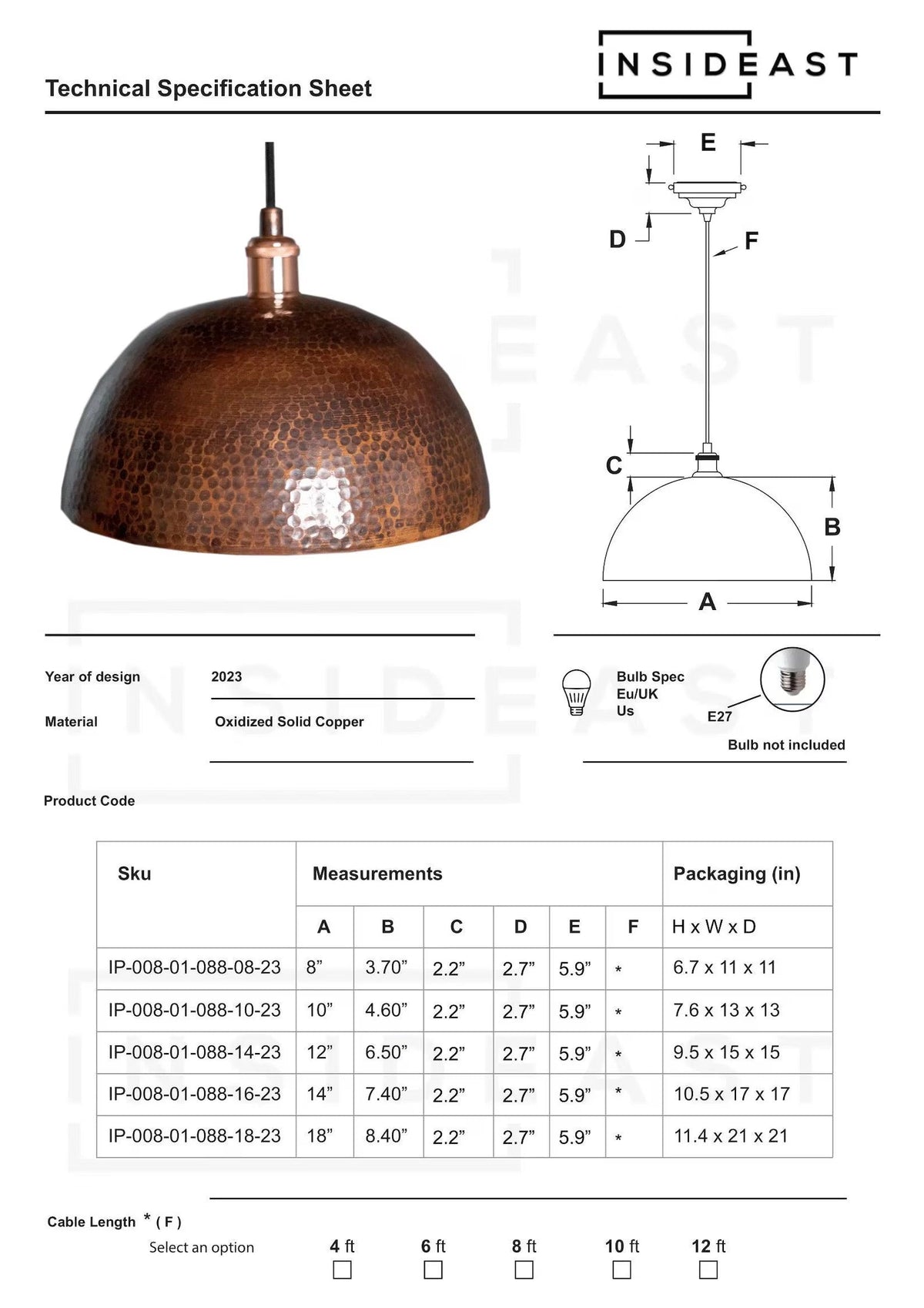 Oxidized Solid Copper Pendant Light, Dome Ceiling Light, Kitchen Island Hanging Light Fixture