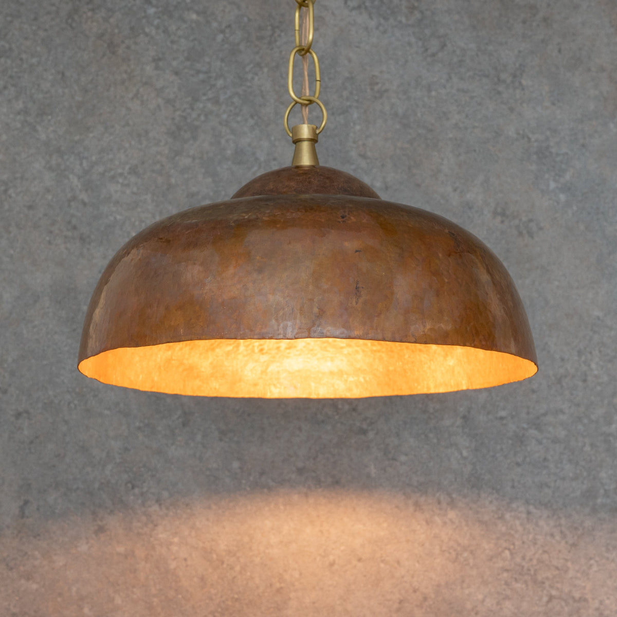 Tiered Copper Dome: Solid Hand-Forged Artisan Lighting with Aged Patina Finish
