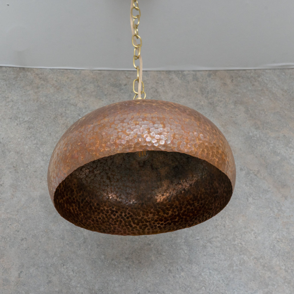 Copper Hammered Dome Pendant – Handcrafted Industrial Moroccan Hanging Light