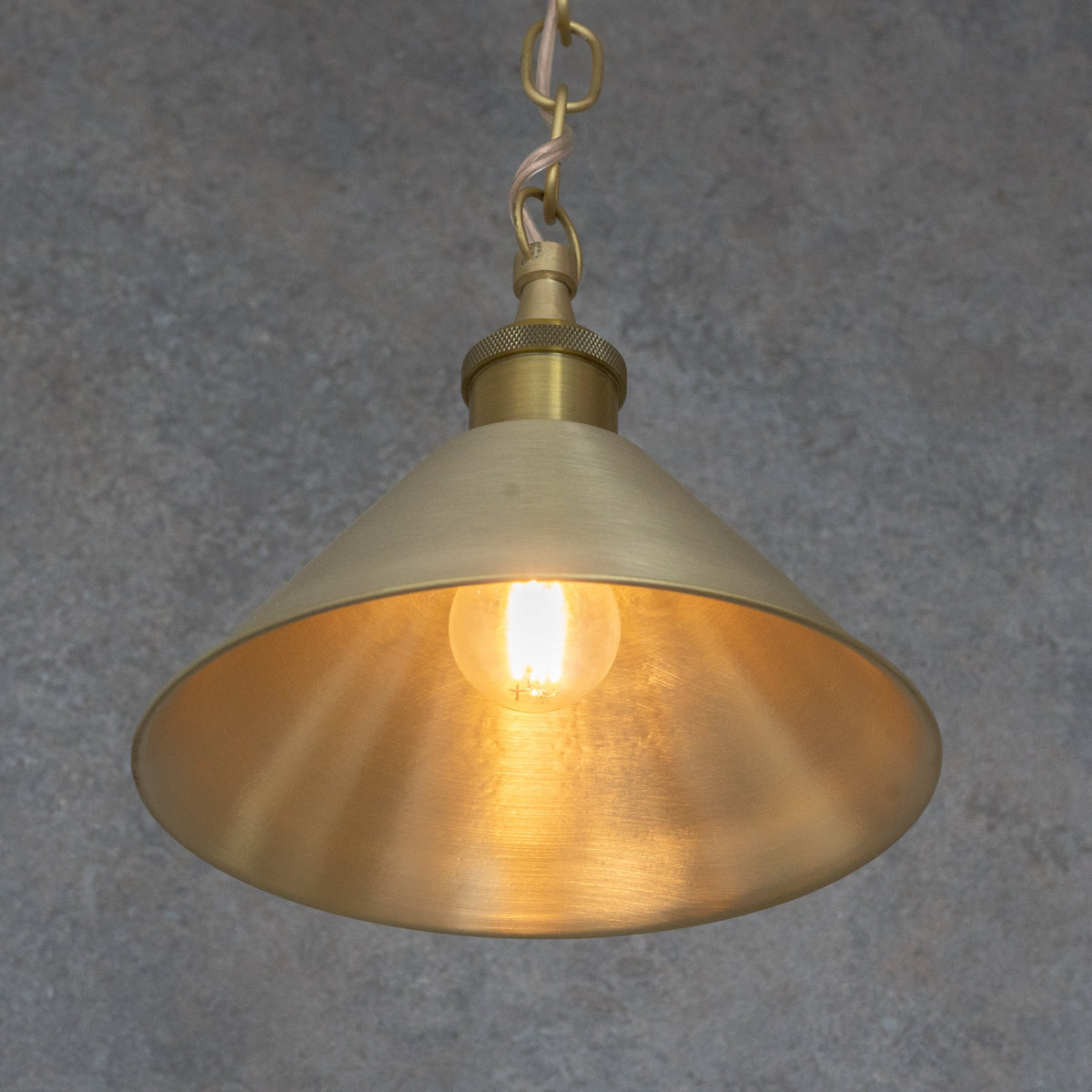 Brushed Brass Minimalist Cone Pendant – Mid-Century Modern Industrial Hanging Light