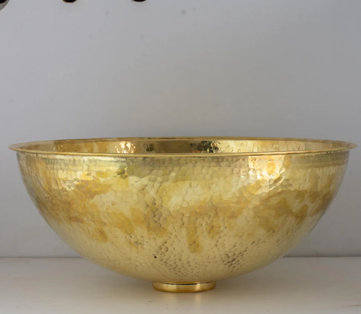 Hammered Unlacquered Brass Round Vanity Basin Sink, Bathroom Top Mount Bowl Sink