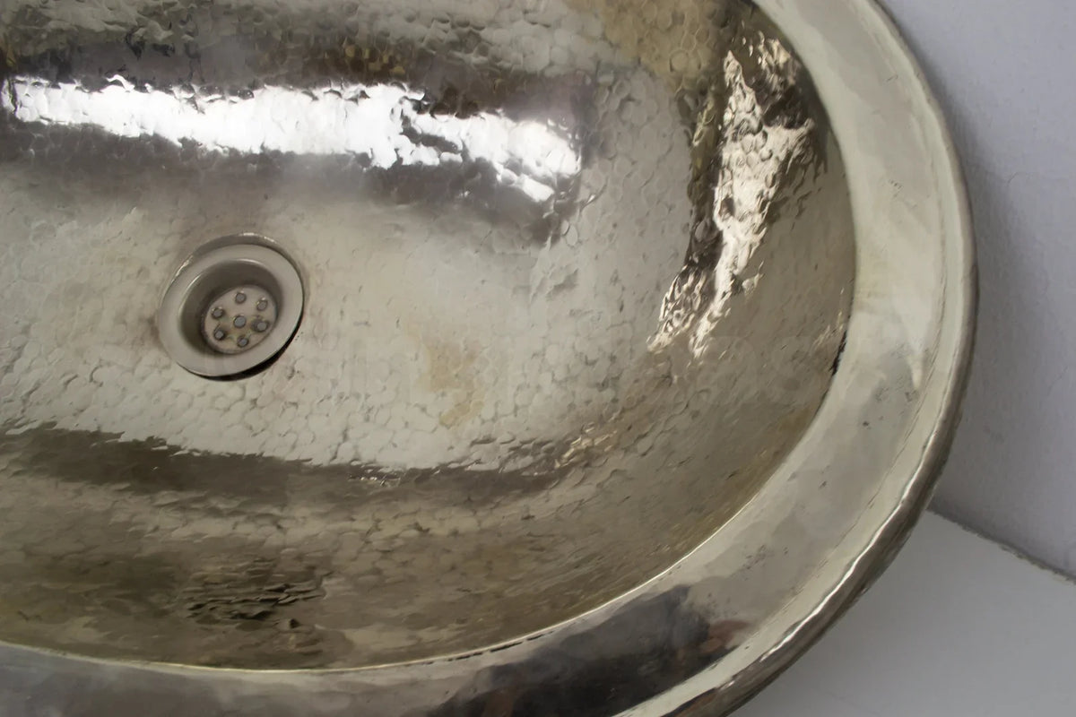 Handcrafted Smooth Oval Solid German Silver Sink, Drop In Sink (17,125”x11”)