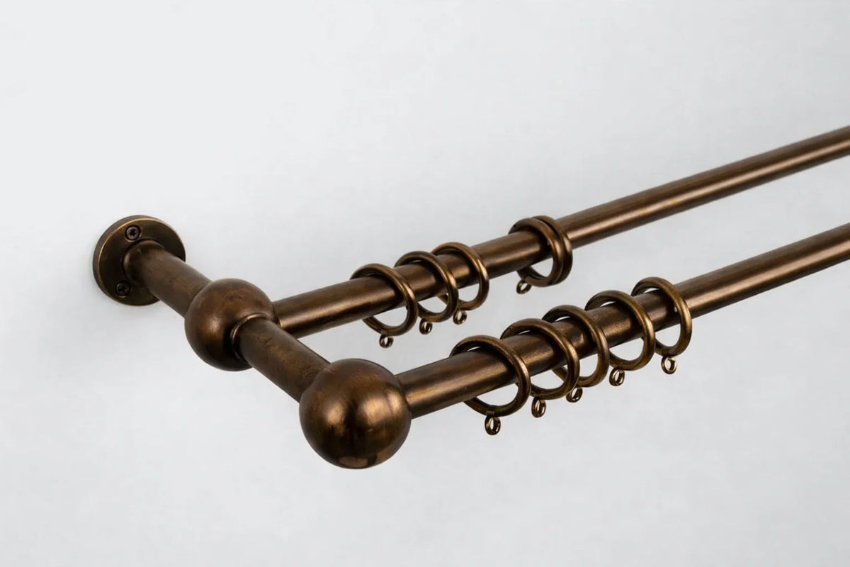 Solid Brass Double Curtain Rod with Rings – Bronze Finish 20 mm