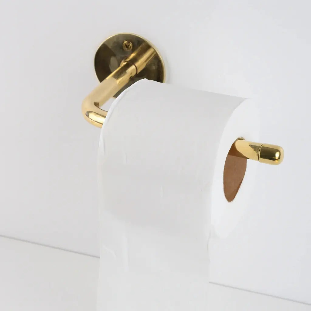 Unlacquered Brass Wall Mounted Toilet Paper Holder With Round Support