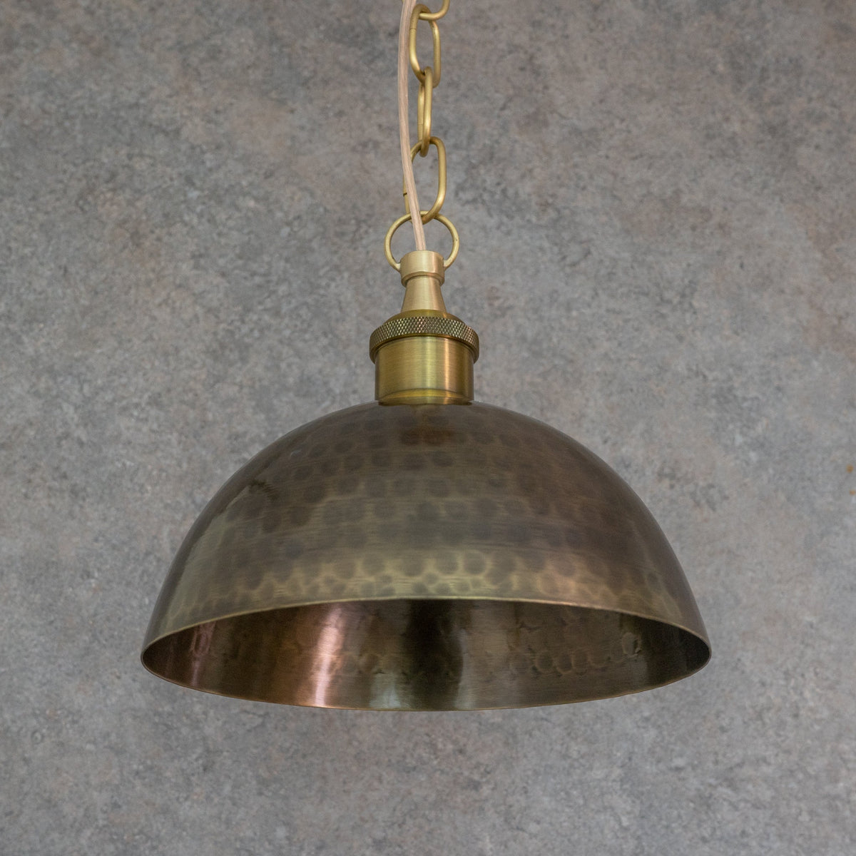 Antique Bronze Hammered Dome Pendant Light - Artisan Patina Finish