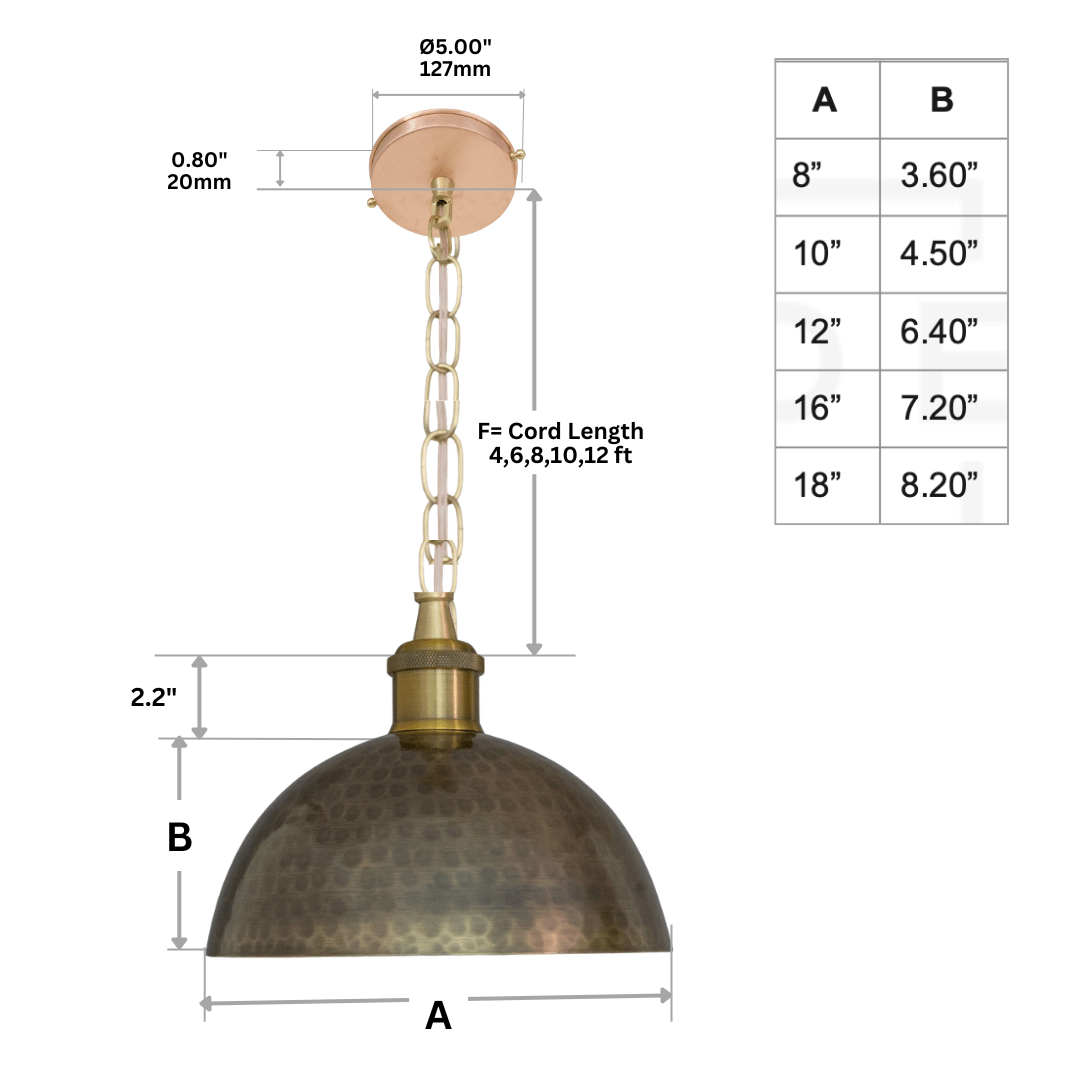 Antique Bronze Hammered Dome Pendant Light - Artisan Patina Finish