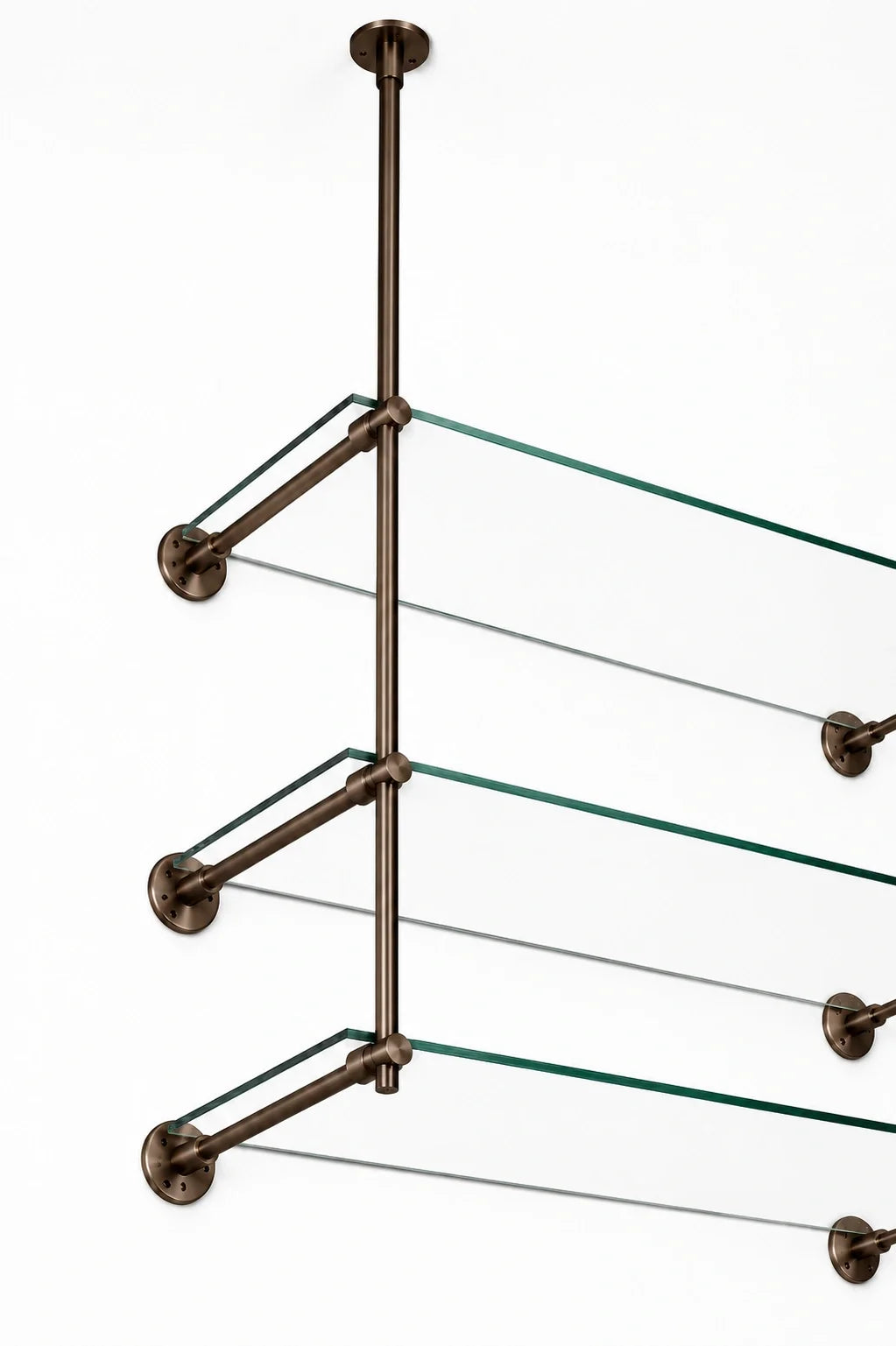 Ceiling And Wall Mounted Bronze Bistro Shelving | Solid Brass & Glass Display Shelves