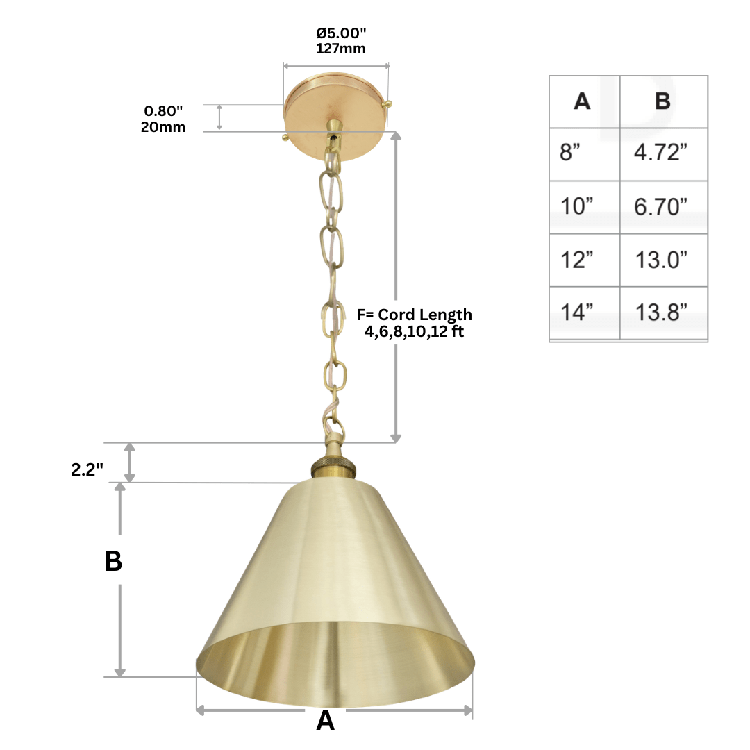Brushed Brass Cone Pendant Light - Sleek Modern Moroccan Task Lighting