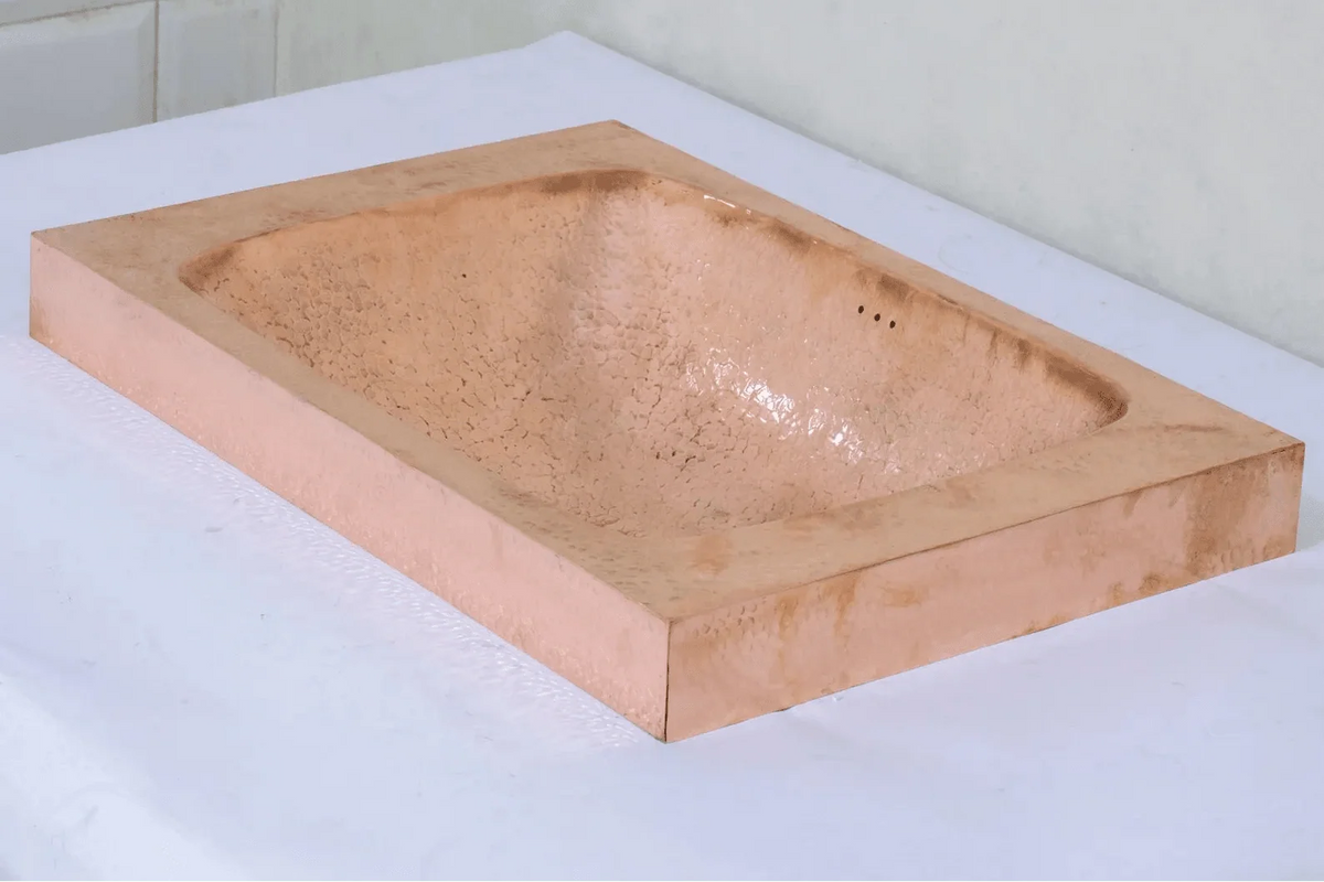 Customizable Raised Profile Bathroom Copper Sink, Hammered Copper Rectangular Sink, Vanity Sink Copper