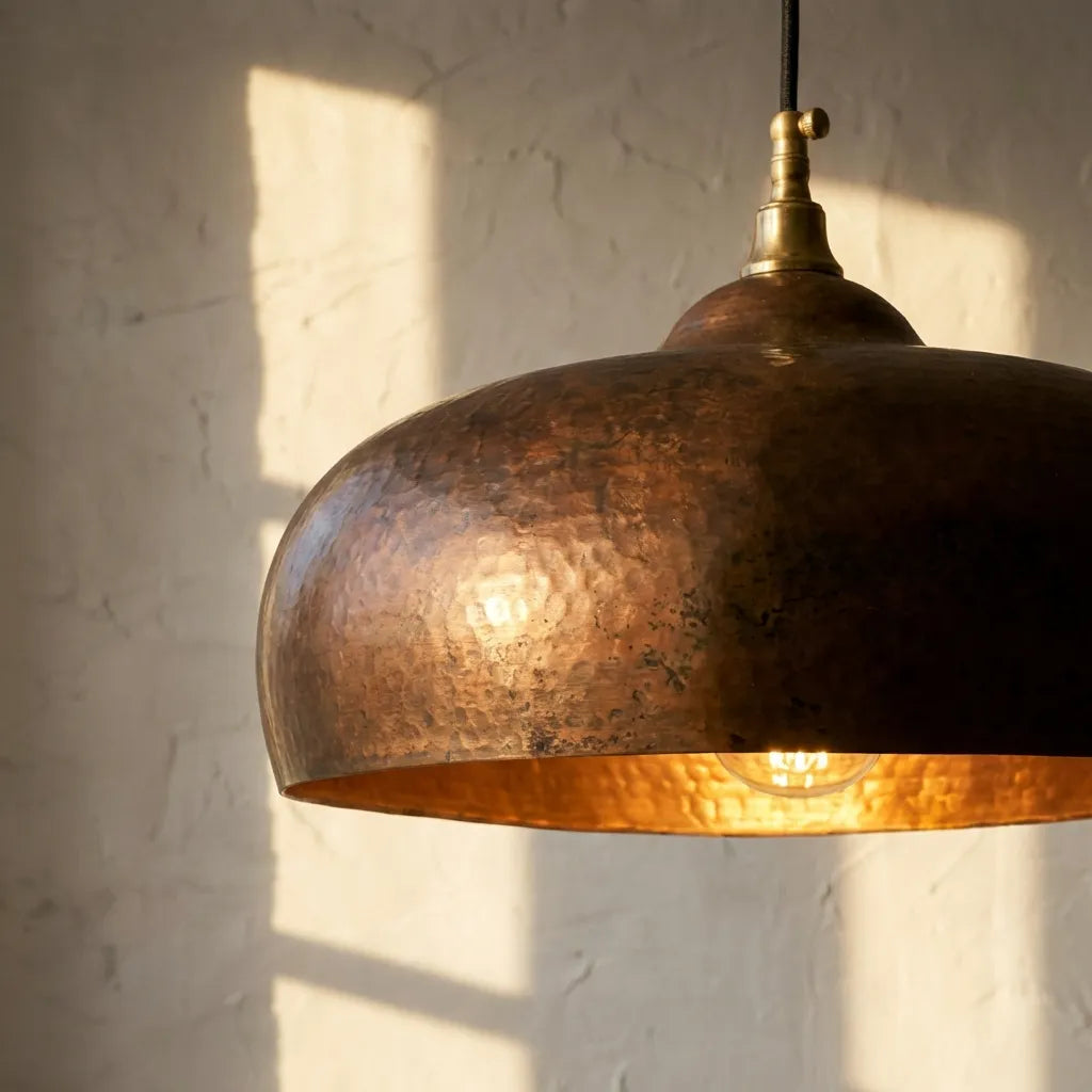 Vintage Rustic Patina Copper Pendant Light - Kitchen Island Ceiling Lamp