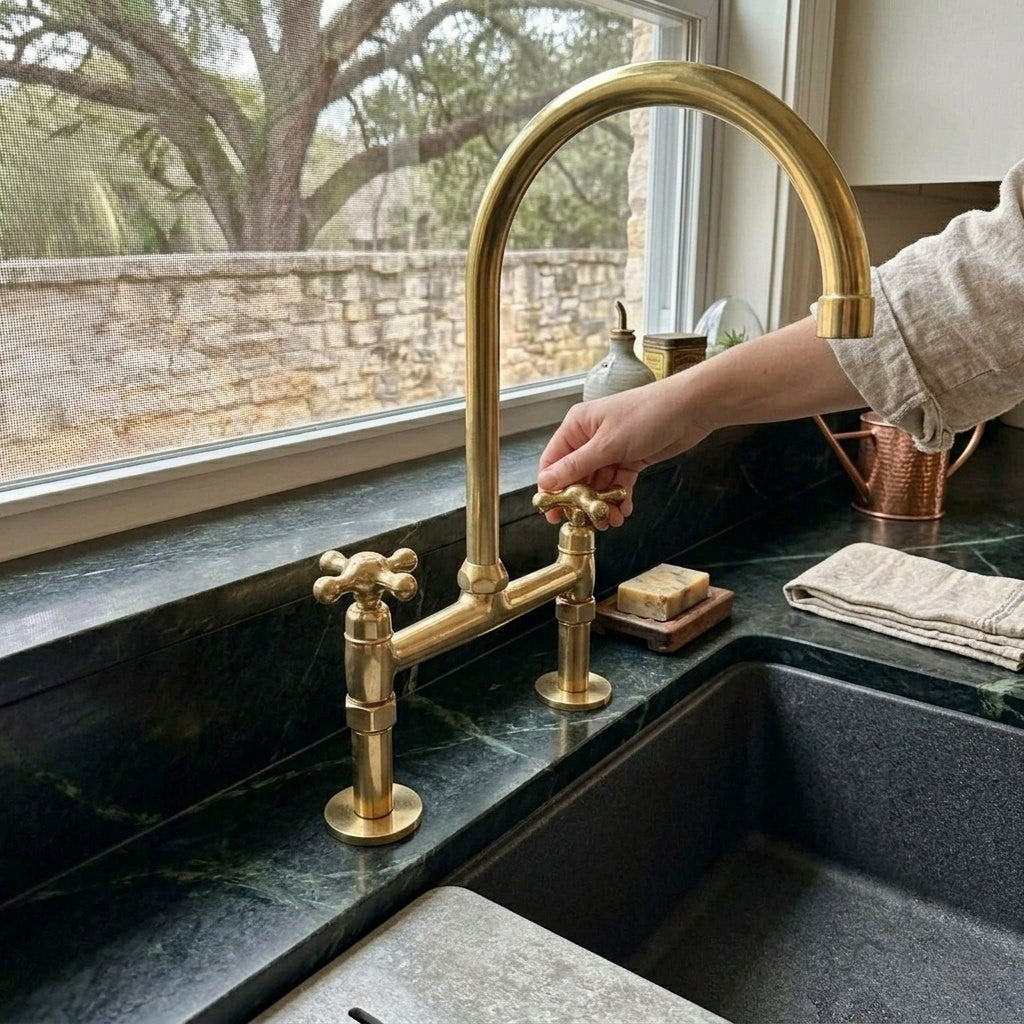 Unlacquered Brass Kitchen Bridge Faucet
