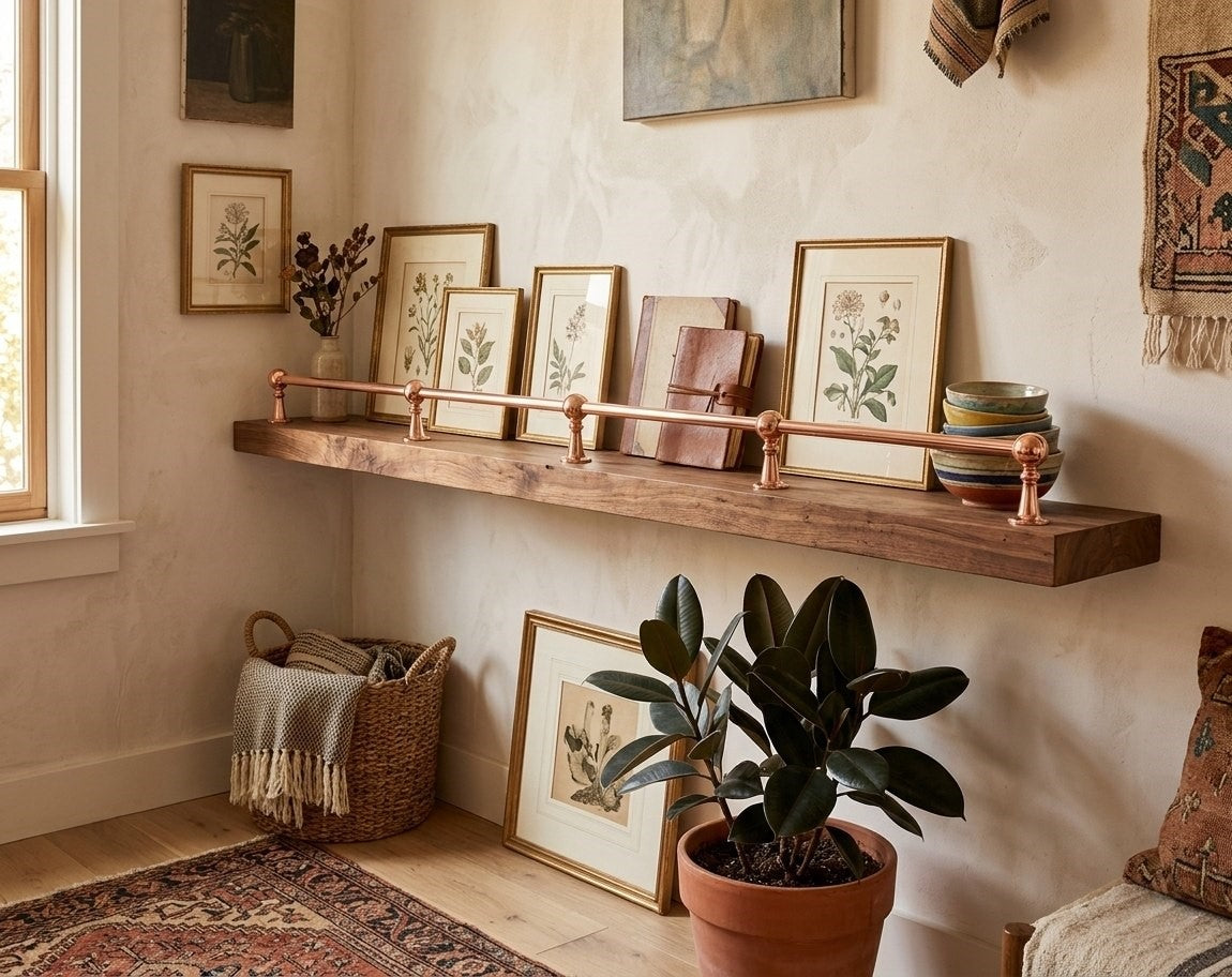Solid Brass Gallery Rail in Light Copper Finish – Shelf Railing
