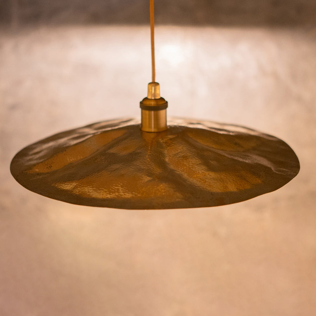 Hammered Brass Flat Disc Pendant Light, Brass Plate Lampshade, Flat Circle Shade