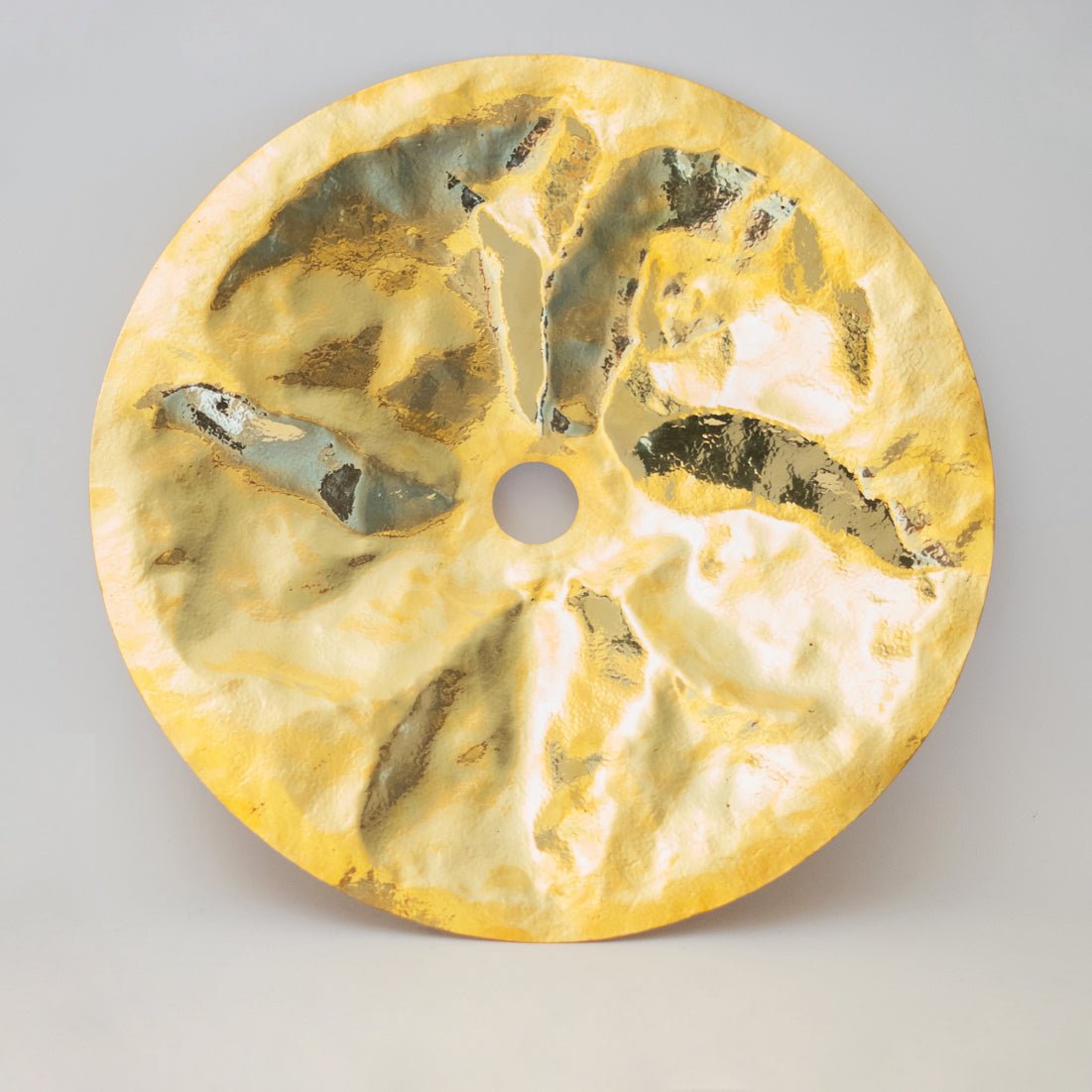 Hammered Brass Flat Disc Pendant Light, Brass Plate Lampshade, Flat Circle Shade