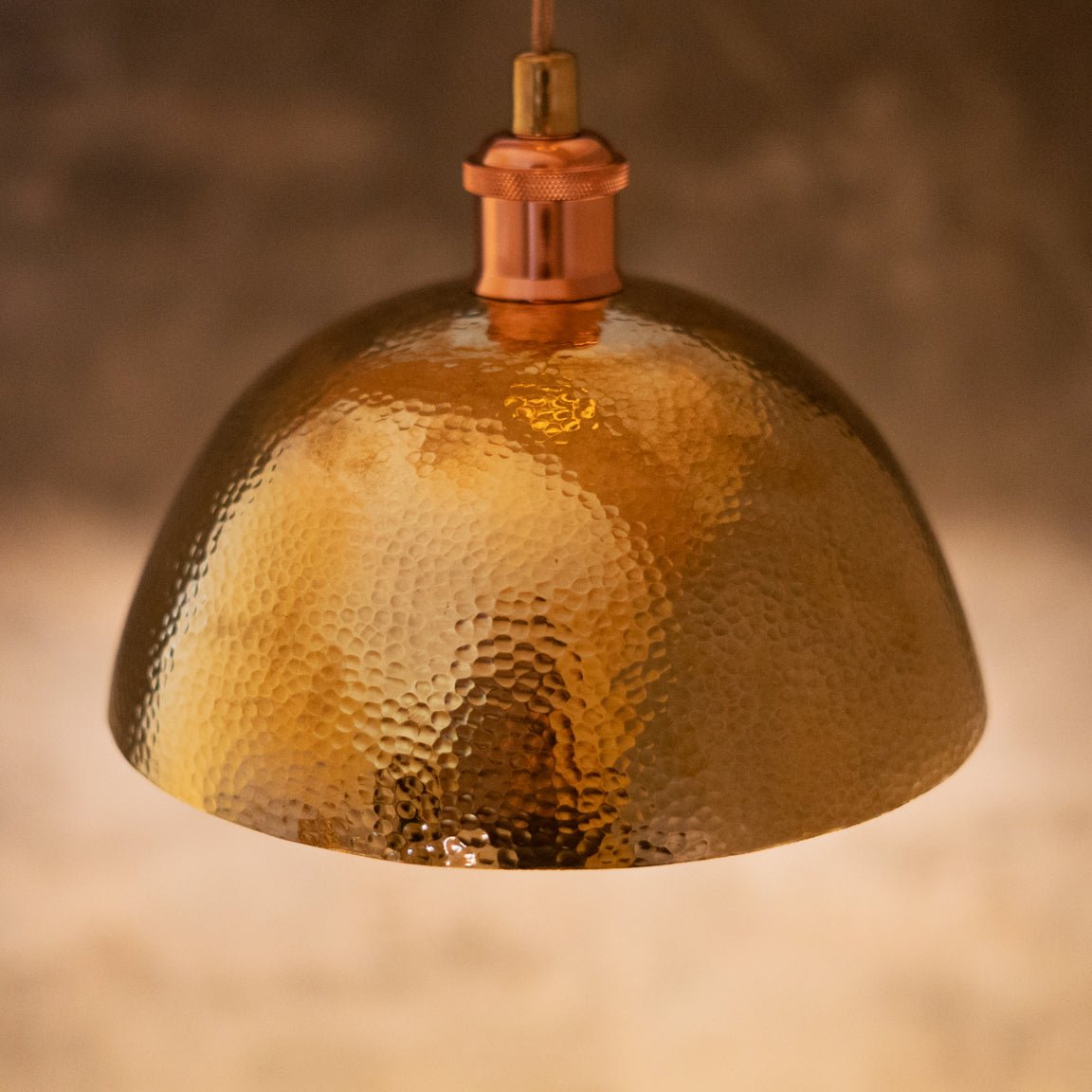 Hammered Brass Pendant Light, Unlacquered Brass Dome Lampshade, Kitchen Island Light
