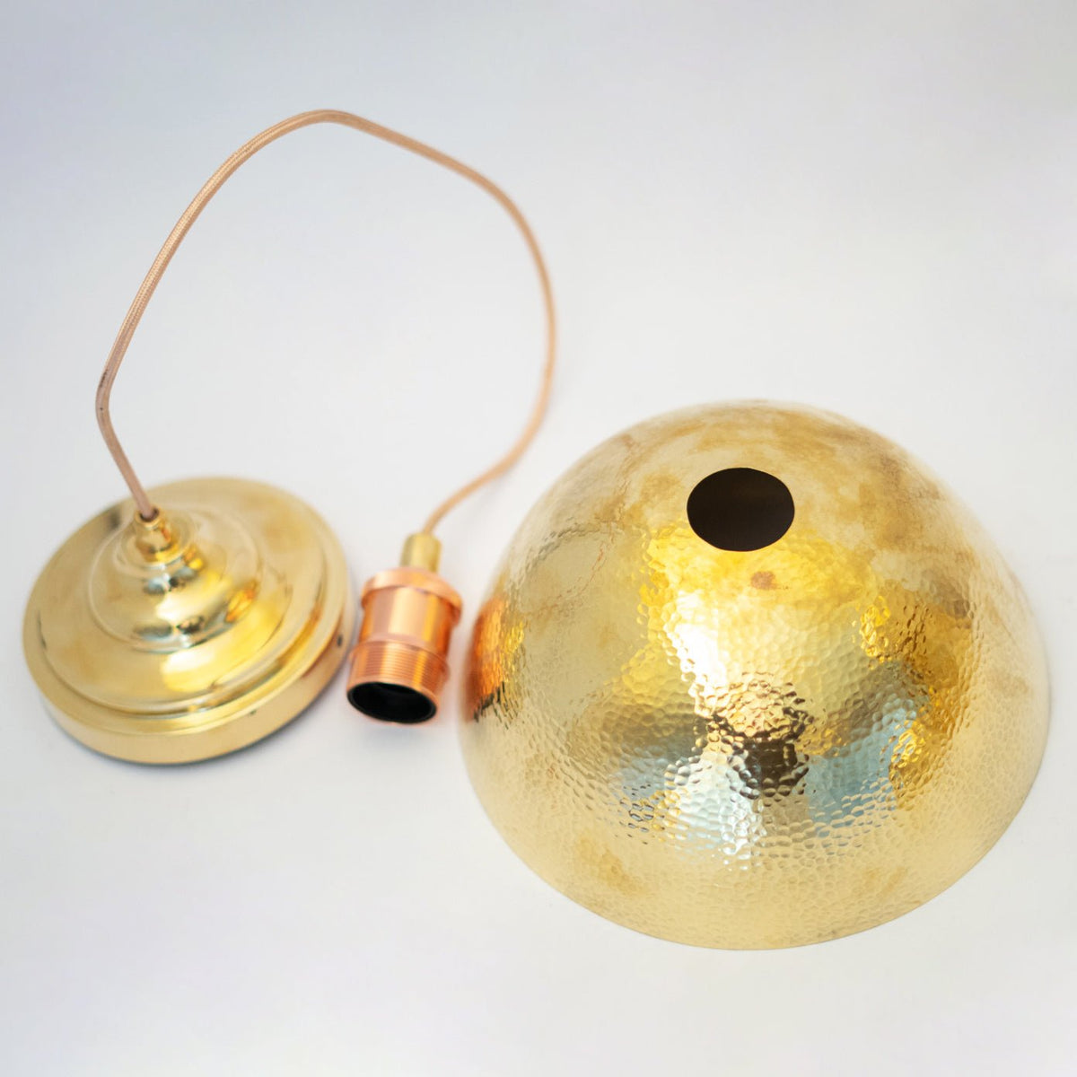 Hammered Brass Pendant Light, Unlacquered Brass Dome Lampshade, Kitchen Island Light