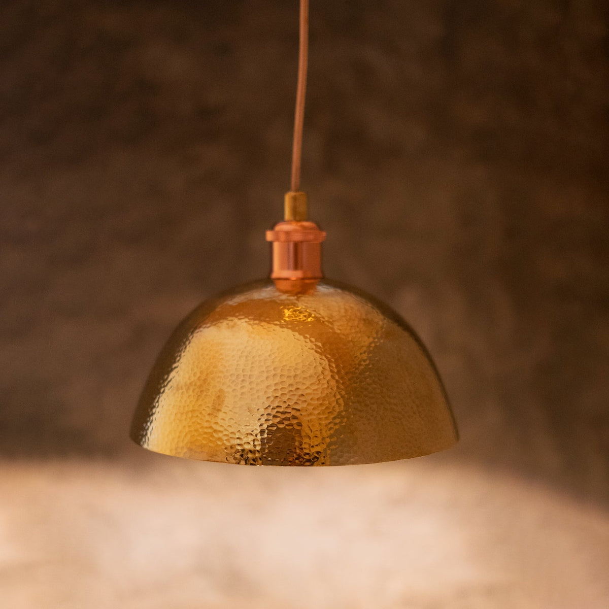 Hammered Brass Pendant Light, Unlacquered Brass Dome Lampshade, Kitchen Island Light