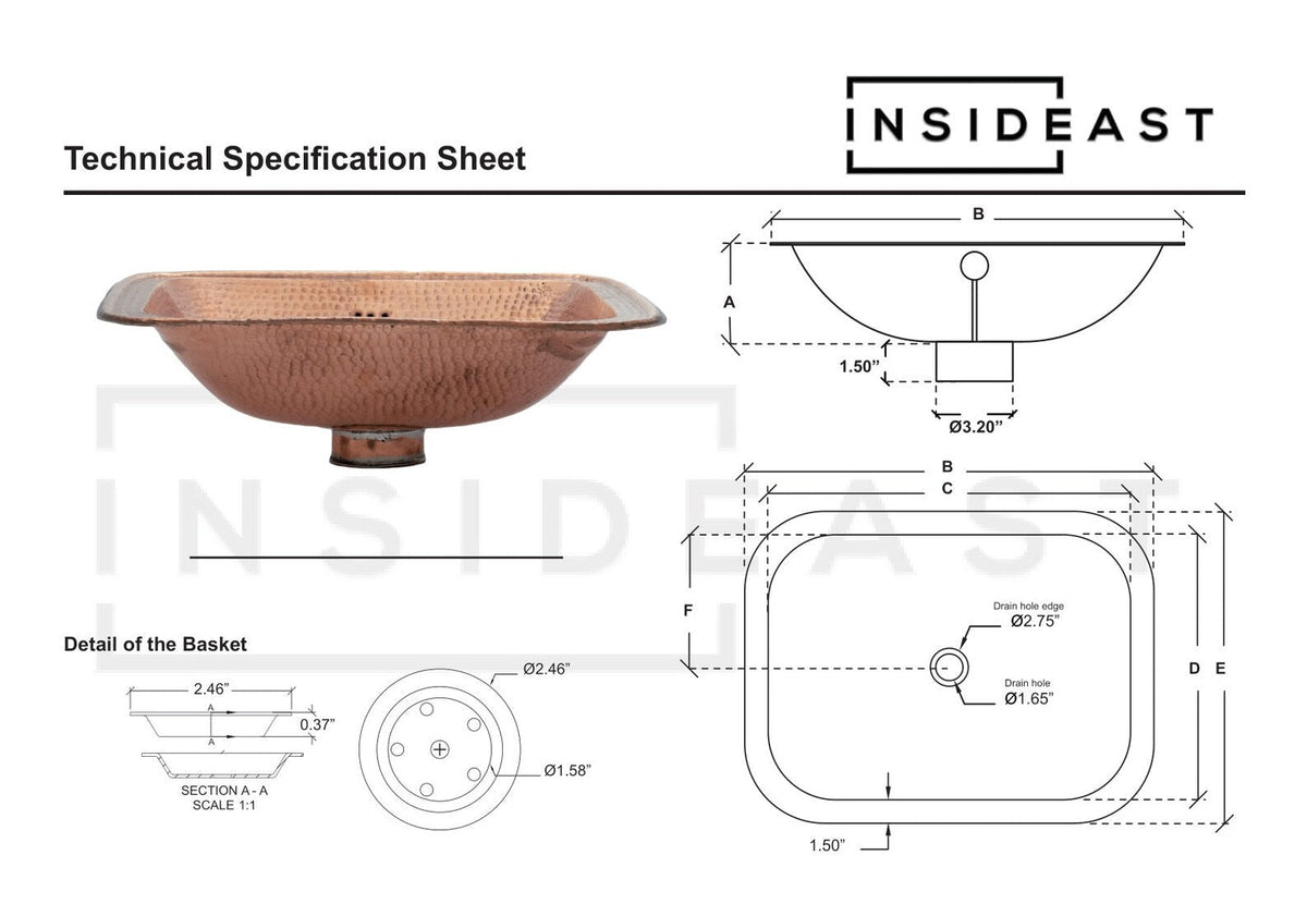 Hammered Copper Sink, Drop-in Brass Bathroom Sink, Antique Copper Sink, Bathroom Aged Copper sink