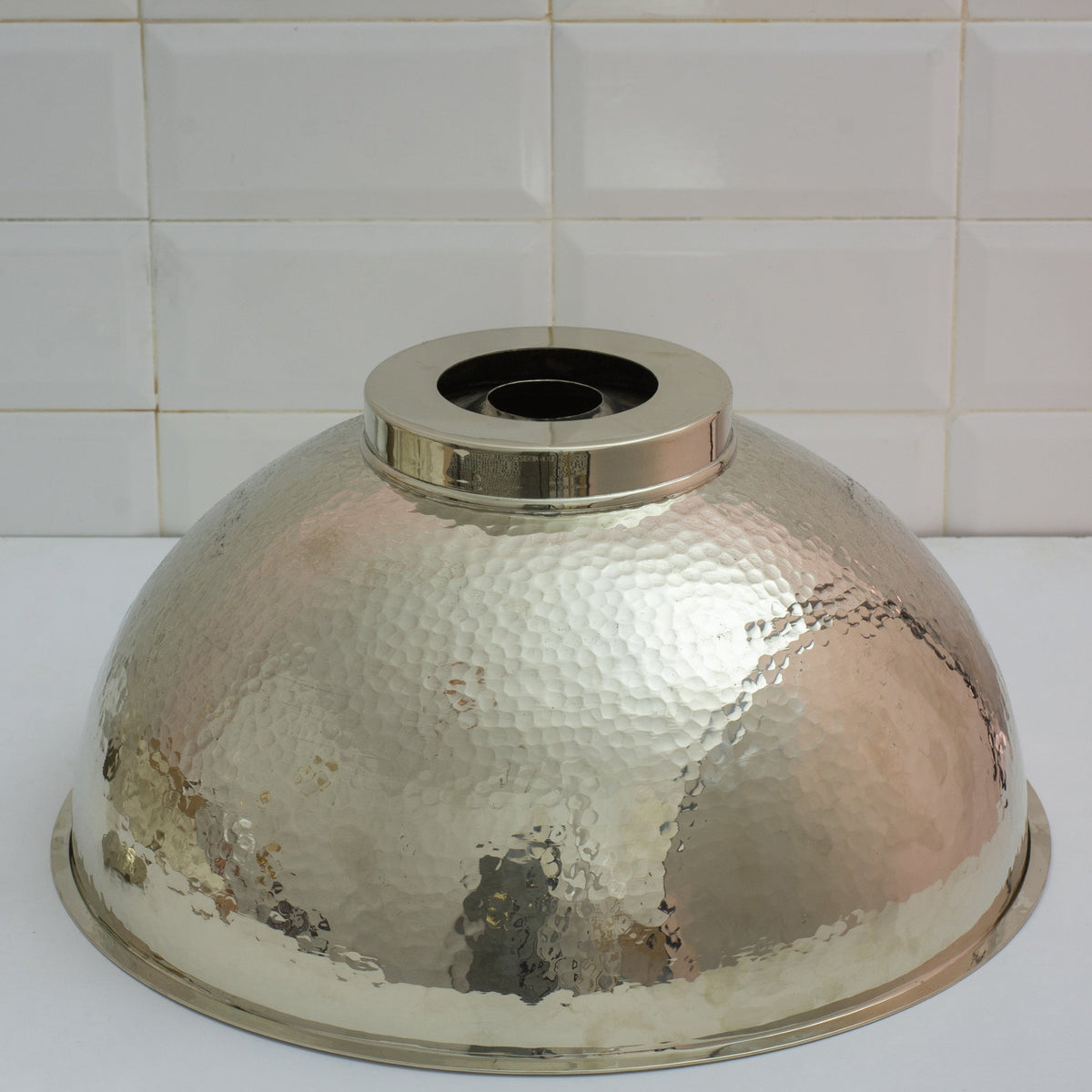 Hammered German Silver Bowl Vessel Sink – Handcrafted Bathroom Vanity Sink