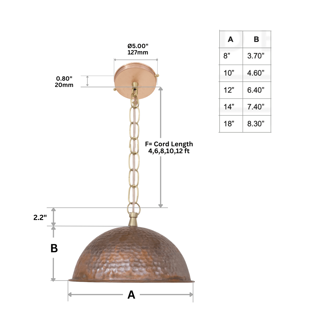 Hand-Hammered Wide Copper Dome Pendant - Rustic Moroccan Hanging Light for Kitchen & Dining